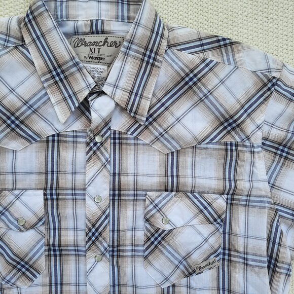 Wrangler Wrancher Plaid Shirt Men's Size XLT Pearl Snap Western Short Sleeve - Picture 1 of 7